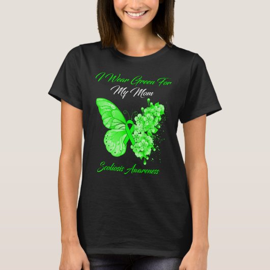 T-shirt Papillon Je Porte Vert Pour Ma Mère Scoliosis Awar (Devant)