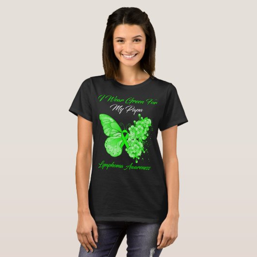 T-shirt Papillon Je Porte Vert Pour Mon Papa Lymphoma (Devant entier)