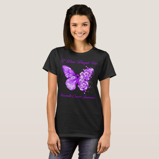 T-shirt Papillon Je Porte Violet Pour Cancer Pancréatique (Devant entier)