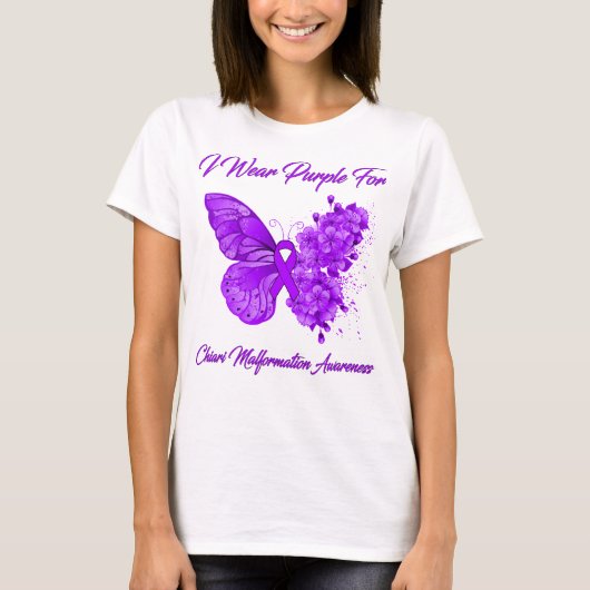 T-shirt Papillon Je Porte Violet Pour Malformation Chiari (Devant)