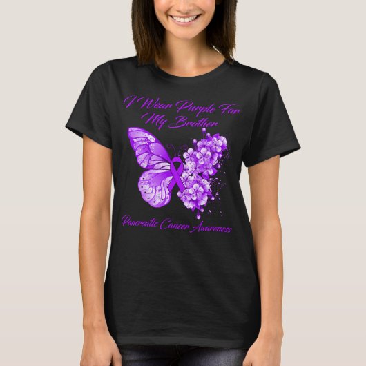 T-shirt Papillon Je Porte Violet Pour Mon Frère Pancréatiq (Devant)