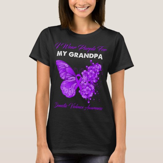 T-shirt Papillon Je Porte Violet Pour Mon Grand-Père Domes (Devant)
