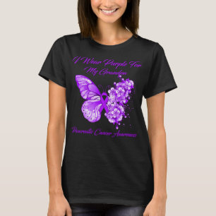 T-shirt Papillon Je Porte Violet Pour Mon Grand-Père Pancr