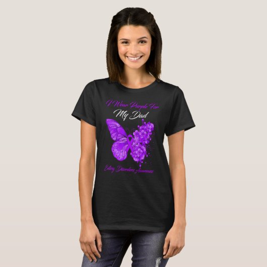 T-shirt Papillon Je Porte Violet Pour Mon Père Manger Trou (Devant entier)