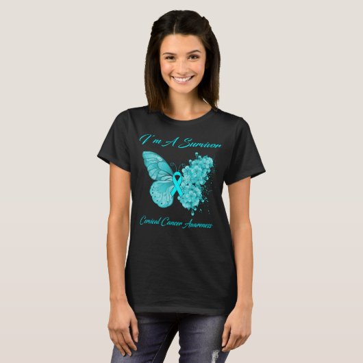 T-shirt Papillon Je suis un survivant Conscience du cancer (Devant entier)