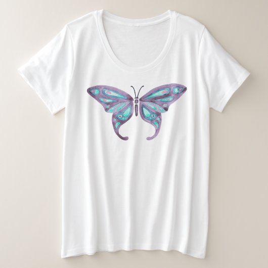T-shirt papillon, lavande et Turquoise plus taille (Design devant)