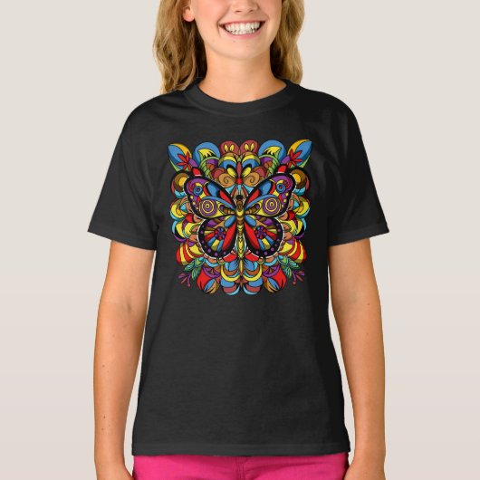 T-shirt Papillon Mandala Psychédélique (Devant)