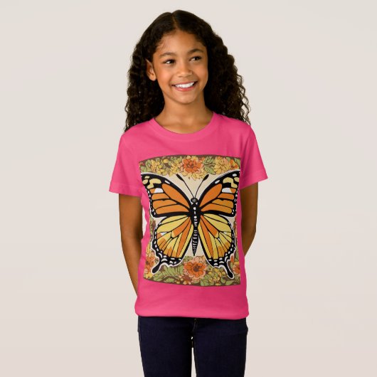 T-Shirt Papillon Monarque expressionniste avec Patte Flora (Devant entier)