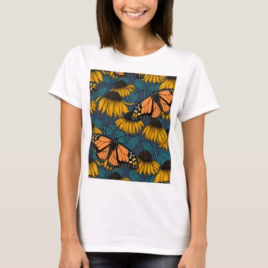 T-shirt Papillon monarque sur confluents jaunes  (Devant)