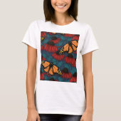 T-shirt Papillon monarque sur des fleurs rouges (Devant)