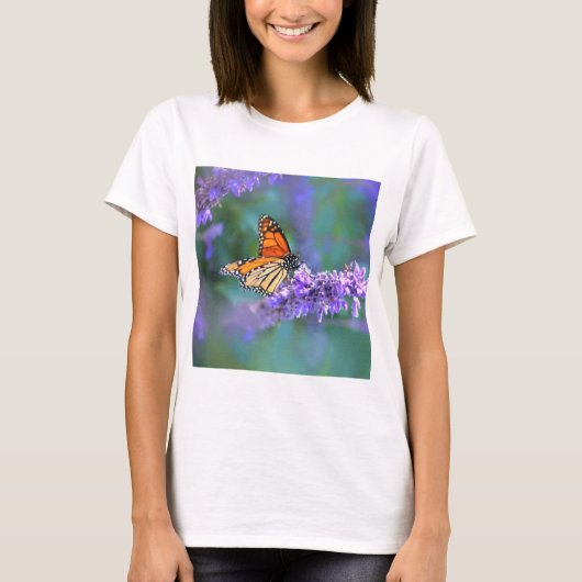 T-shirt Papillon Monarque sur Fleur violette lilas (Devant)