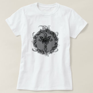 T-shirt Papillon noir Croix Fleur foncée Cadre Floral