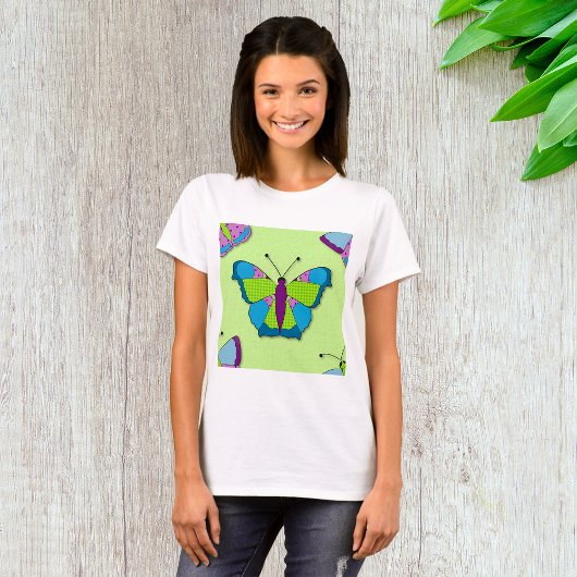 T-shirt Papillon patchwork sur fond vert
