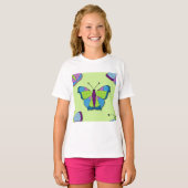 T-shirt Papillon Patchwork sur Fond Vert (Devant entier)