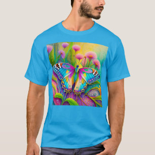 T-shirt Papillon psychédélique coloré et Fleur sauvage