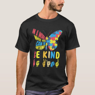 T-shirt Papillon Puzzle Be Kind Signer Langue Main Autisme