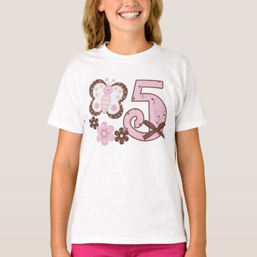 T-shirt Papillon rose 5e anniversaire (Devant)