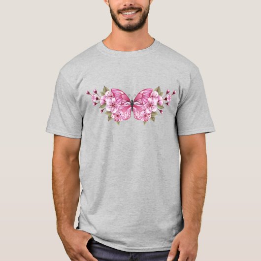 T-shirt Papillon rose avec Sakura (Devant)