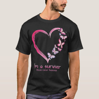 T-shirt Papillon rose Coeur Je Suis Un Survivant Cancer Du