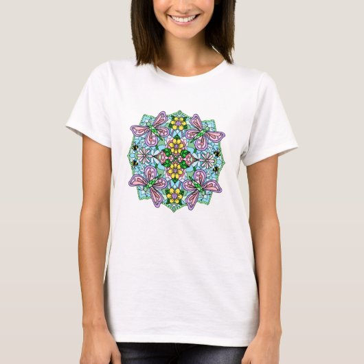 T-shirt Papillon rose Mandala main Whimsical tiré T-Sh (Devant)