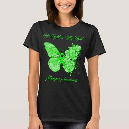 T-shirt Papillon Son combat est Mon combat Allergies (Devant)
