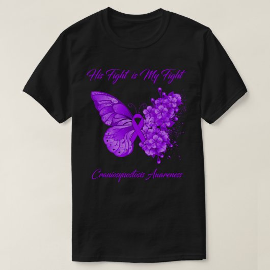 T-shirt Papillon Son combat est Mon combat Craniosynostose (Design devant)