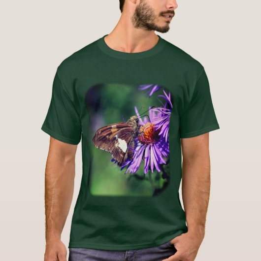 T-shirt Papillon Sur Fleur Aster Violet (Devant)
