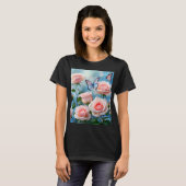 T-shirt Papillon Sur Fleur Rose (Devant entier)