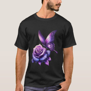 T-shirt Papillon Sur Une Fleur De Rose De Couleur Violette