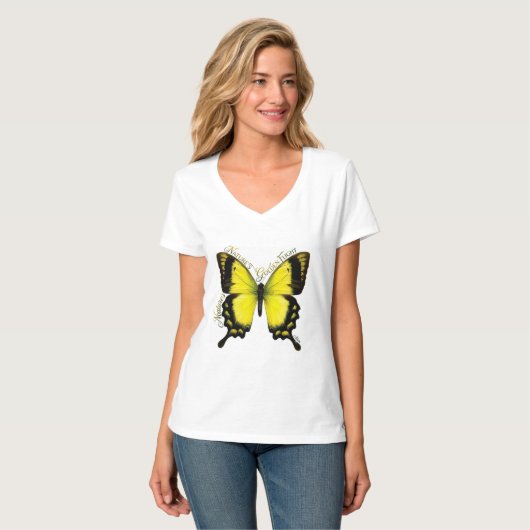 T-shirt Papillon Swallowtail Jaune Col en V (Devant entier)