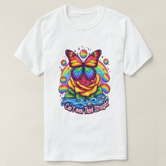 T-shirt Papillon vibrant perché sur un Rose coloré (Design devant)