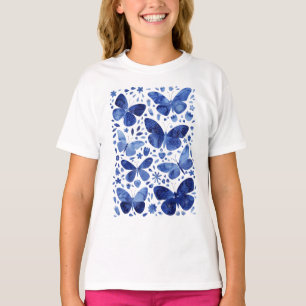 T-shirt Papillons Aquarelle Bleu