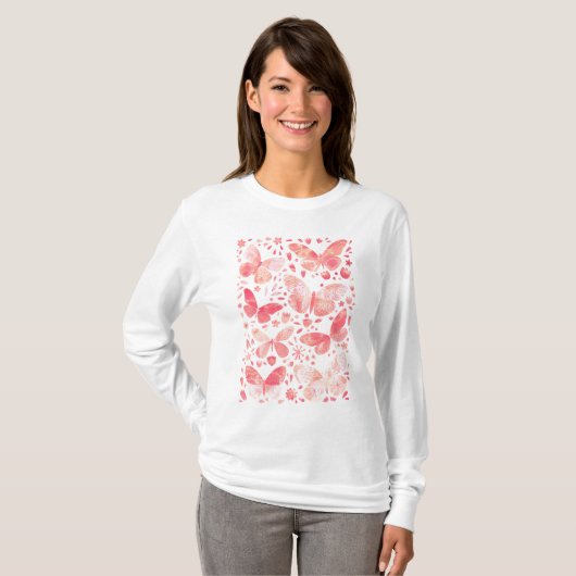 T-shirt Papillons Aquarelle Corail rose (Devant entier)