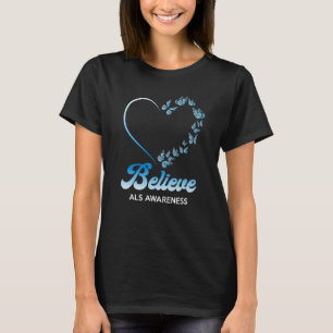 T-shirt Papillons bleus et blancs Coeur Croire ALS Aware