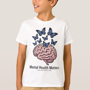 T-shirt Papillons Bleus Santé Mentale Cerveau Psychologie 