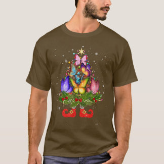 T-shirt Papillons de Noël Lumières Arbre Funny Santa Hat L