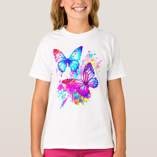 T-shirt Papillons éclaboussés de néon (Devant)