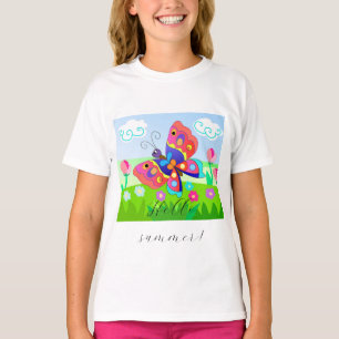 T-shirt Papillons et fleurs de Cartoon Colorfoul