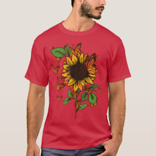 T-shirt Papillons Et Fleurs De Soleil Jardin Parcours