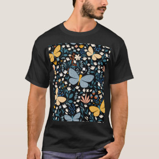 T-shirt Papillons Floral : Dessin Main Sans Couture.