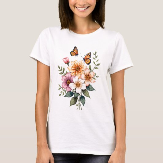 T-shirt Papillons floraux aquarelle (Devant)