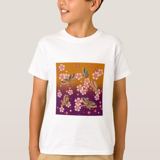 T-shirt Papillons japonais au milieu des fleurs de Sakura (Devant)