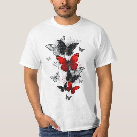 T-shirt Papillons noirs et rouges volants (Devant)