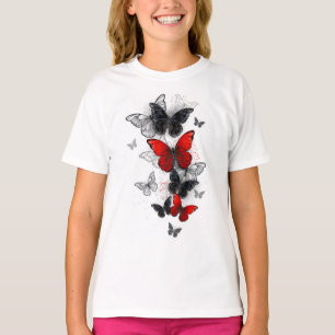 T-shirt Papillons noirs et rouges volants