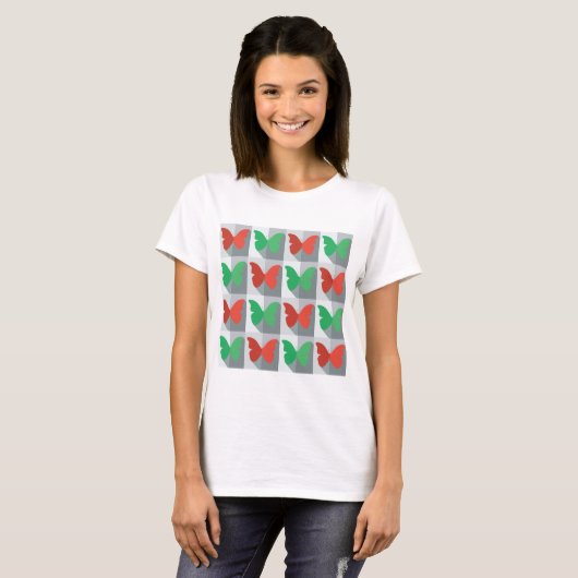 T-shirt Papillons rouges et verts (Devant entier)