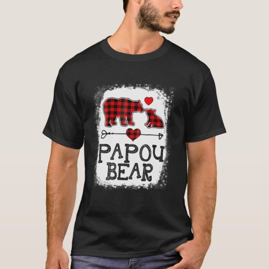 T-shirt Papou Ours Pajama de Noël Buffle Rouge Plaid Fami (Devant)