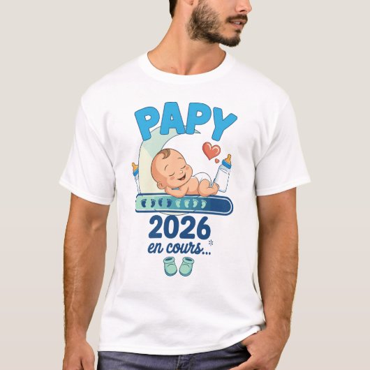 T-shirt Papy 2026 Idée Annonce Grossesse Futur Grand-Père  (Devant)