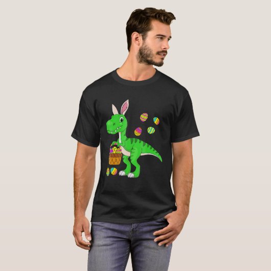 T-shirt Pâques Dinosaure Bunny Oreilles Pâques Panier (Devant entier)