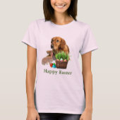T-shirt Pâques Golden Retriever Chien et lapin rose (Devant)