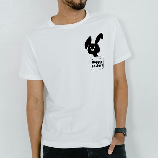 T-shirt Pâques Hoppy Amusant Noir Et Blanc Lapin Pun Carto